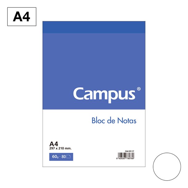 BLOC NOTAS MICROPERFORADO CAMPUS A4 60 GRAMOS 80 HOJAS LISO