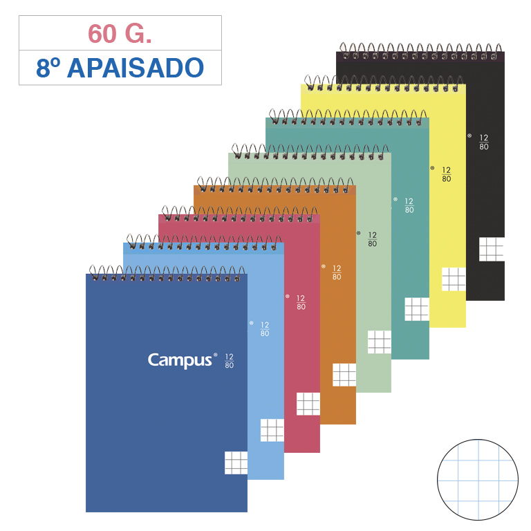 BLOC ESPIRAL CAMPUS 8º APAISADO TAPA BÁSICA 80 HOJAS 60 GRAMOS CUADRÍCULA 4MM