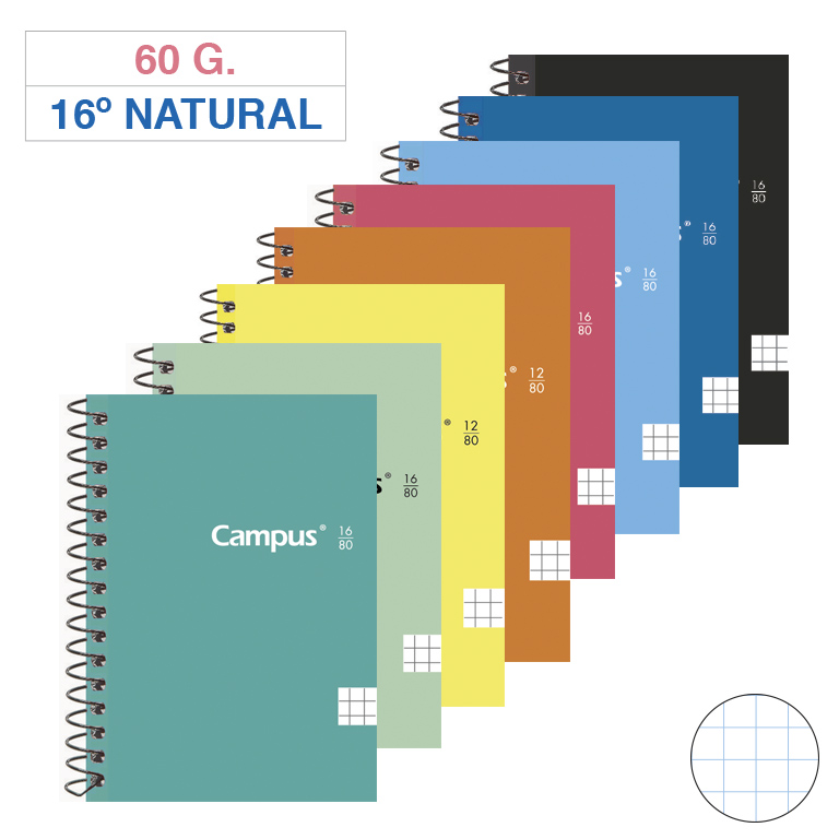 BLOC ESPIRAL CAMPUS 16º NATURAL TAPA BÁSICA 80 HOJAS 60 GRAMOS CUADRÍCULA 4MM