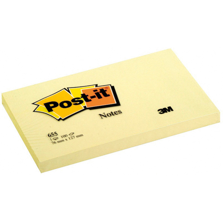 BLOC NOTAS ADHESIVAS QUITA Y PON POST-IT 76MMX127MM AMARILLAS 100 HOJAS