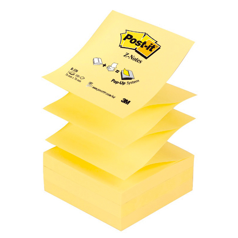 BLOC NOTAS ADHESIVAS QUITA Y PON Z-NOTES POST-IT 76MMX76MM AMARILLAS 100 HOJAS