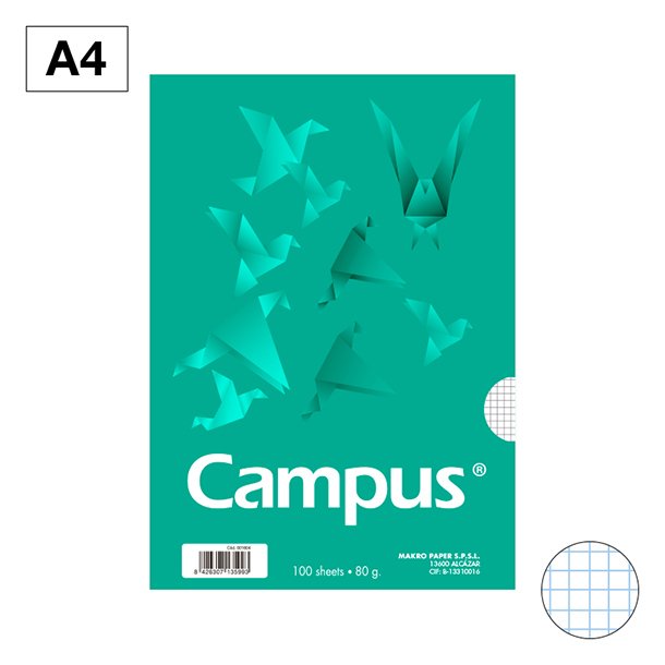 PAPEL A4 CAMPUS CUADRICULADO 4 MM 100 HOJAS 80 GRAMOS