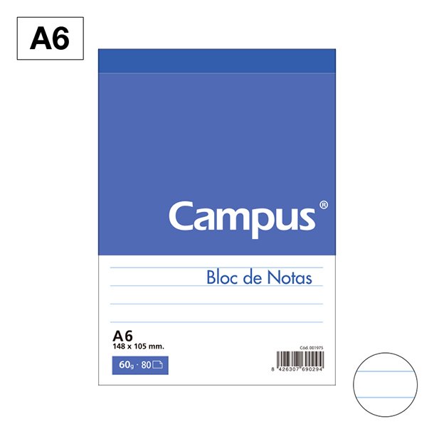 BLOC NOTAS MICROPERFORADO CAMPUS A6 60 GRAMOS 80 HOJAS HORIZONTAL 