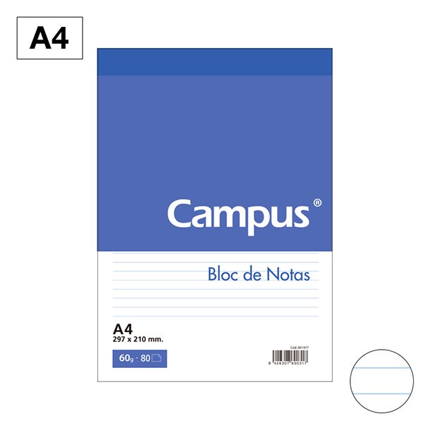 BLOC NOTAS MICROPERFORADO CAMPUS A4 60 GRAMOS 80 HOJAS HORIZONTAL 