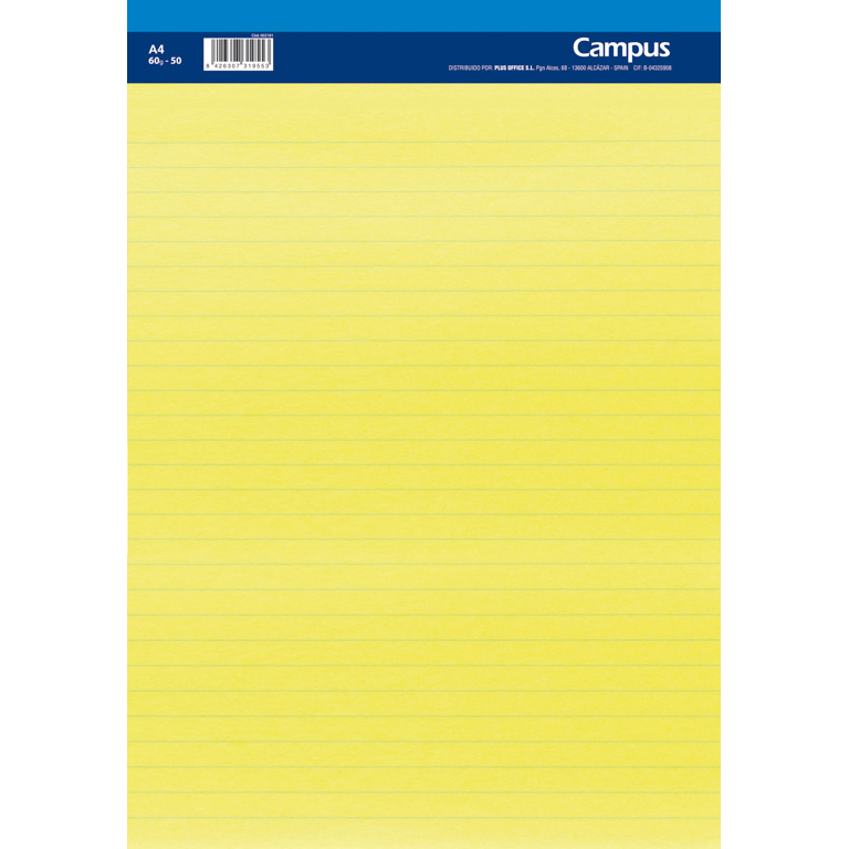 BLOC NOTAS MICROPERFORADO CAMPUS A4 60 GRAMOS AMARILLO 50 HOJAS 