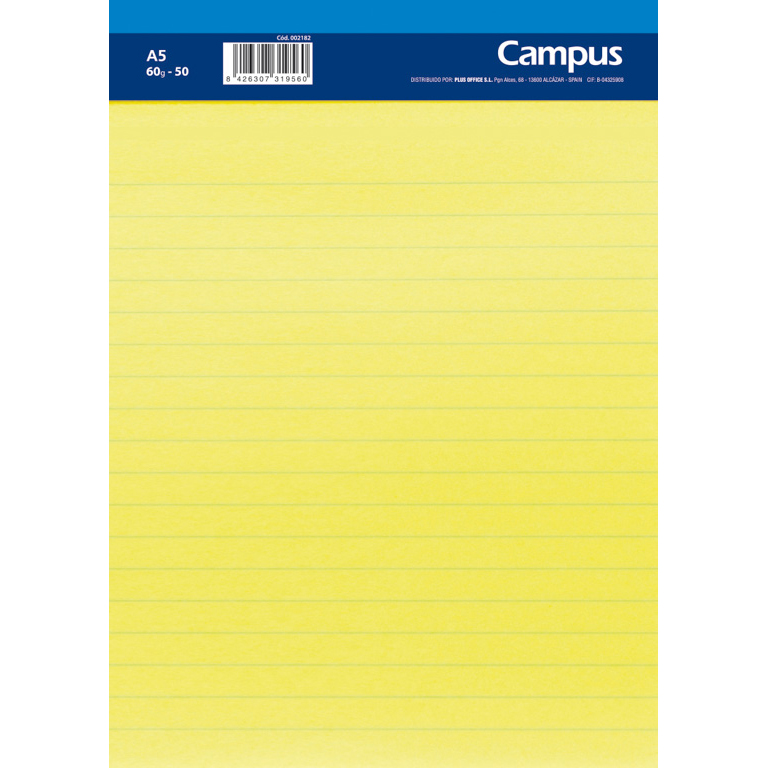 BLOC NOTAS MICROPERFORADO CAMPUS A5 60 GRAMOS AMARILLO 50 HOJAS 