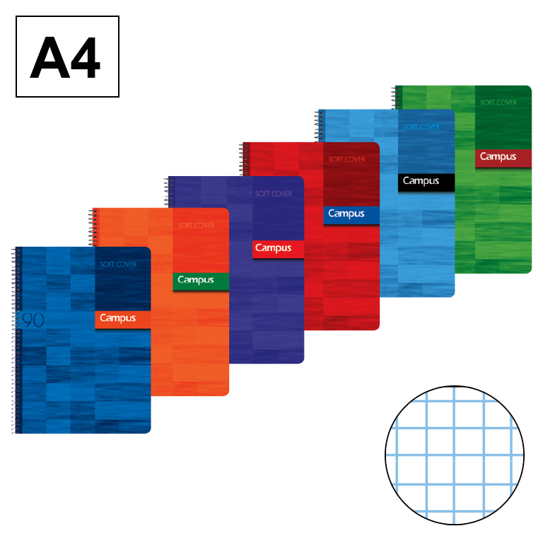 BLOC ESPIRAL TAPA BÁSICA CAMPUS A4 80 HOJAS 90 GRAMOS CUADRICULA 4 MM. 