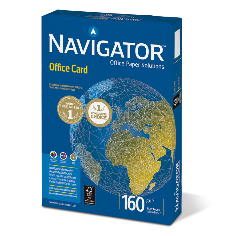 PAPEL BLANCO FOTOCOPIADORA NAVIGATOR OFFICE CARD DIN A4 160 GRAMOS PAQUETE DE 250 HOJAS