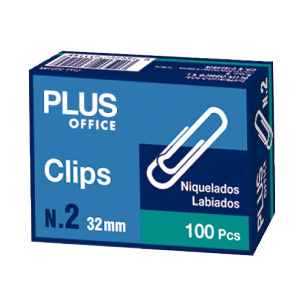 CLIPS PLUS OFFICE NIQUELADOS LABIADOS N.2 32 MM CAJA 100 UNIDADES