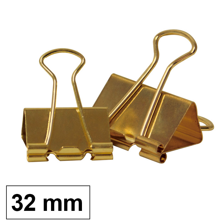 PINZA SUJETAPAPELES REVERSIBLE PLUS OFFICE METALICA DORADO 32 MM CAJA 12 UNIDADES