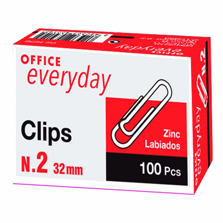 CLIPS OFFICE EVERYDAY ZINC LABIADOS N.2 - 32 MM CAJA 100 UNIDADES