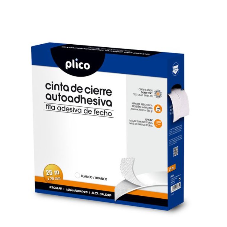 CIERRE TEXTIL AUTOADHESIVA VELCRO PLICO BLANCA 25M
