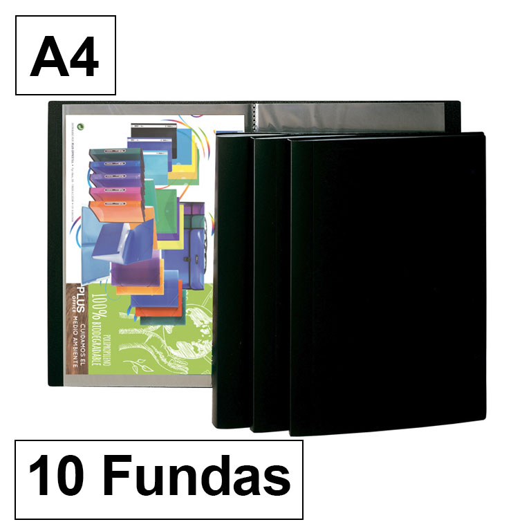 CARPETA PLUS OFFICE POLIPROPILENO FLEXIBLE 10 FUNDAS TRANSPARENTES POLIPROPILENO A4 COLOR NEGRO