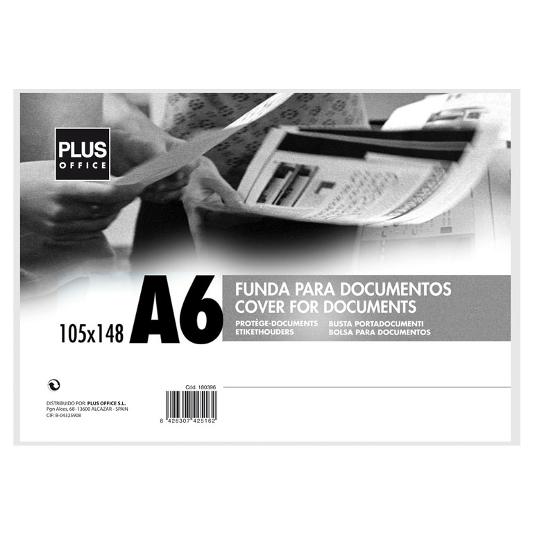 FUNDAS PARA DOCUMENTOS RIGIDA PLUS OFFICE A6 400 MICRAS 148X105 MM TRANSPARENTE