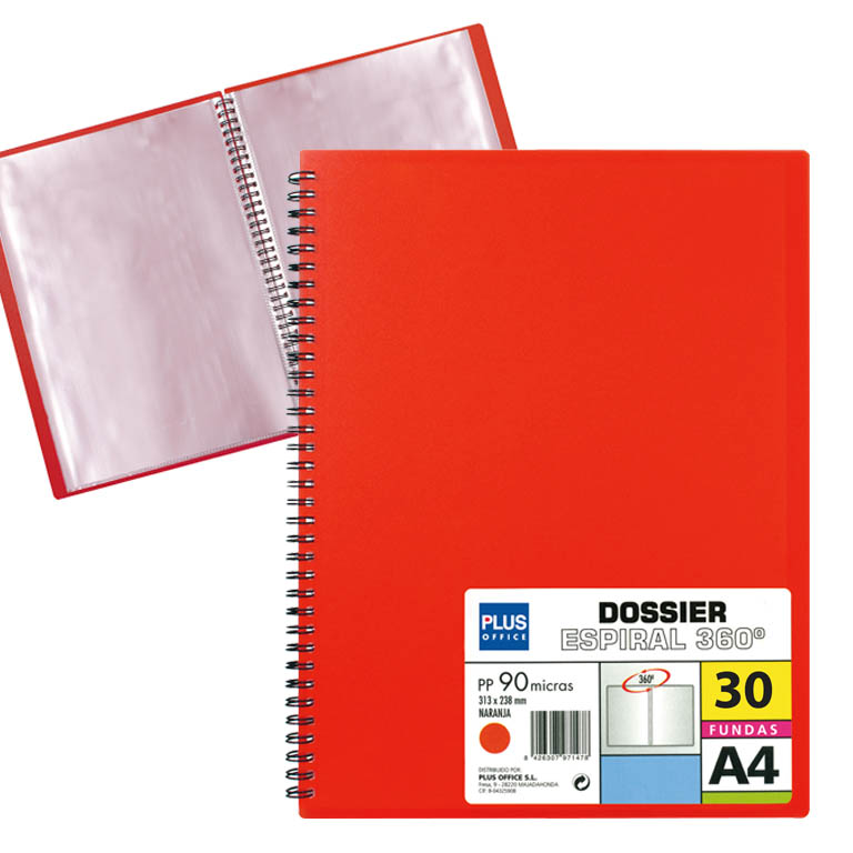 CARPETA PLUS OFFICE ESPIRAL POLIPROPILENO RIGIDO 30 FUNDAS TRANSPARENTES POLIPROPILENO A4 COLOR ROJO