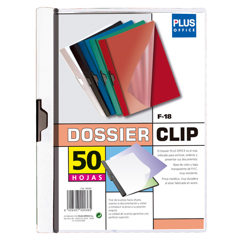 CARPETA DOSSIER PINZA METALICA PLUS OFFICE A4 240X310 MM CAPACIDAD 50 HOJAS COLOR BLANCO