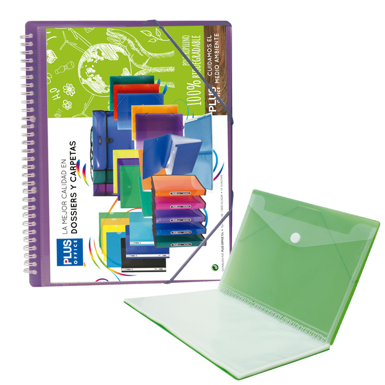 CARPETA PLUS OFFICE ESPIRAL TAPAS RIGIDAS PERSONALIZABLES 30 FUNDAS TRANSPARENTES POLIPROPILENO A4 CON GOMAS COLOR VIOLETA