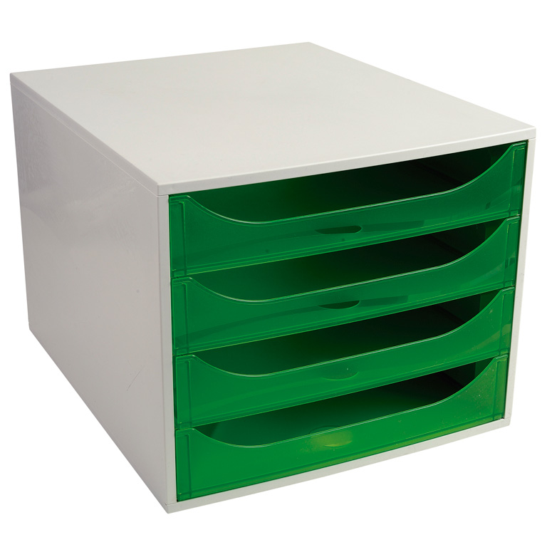 MÓDULO ARCHIVADOR EXACOMPTA 348X284X290 MM 4 CAJONES COLOR VERDE MANZANA TRASLÚCIDO 