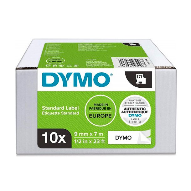 CINTA DYMO D1 9MM X 7M NEGRO BLANCO PACK 10 UNIDADES 