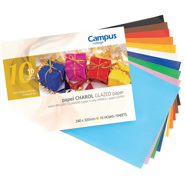 BLOC TRABAJOS MANUALES PAPEL CHAROL CAMPUS COLLEGE FOLIO 180 GRAMOS COLORES SURTIDOS