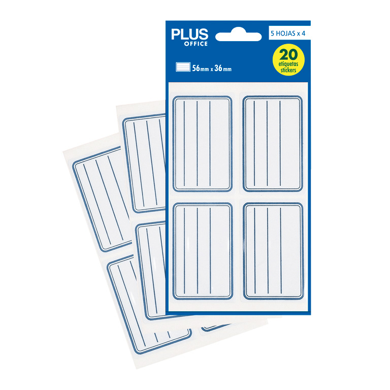 ETIQUETAS AUTOADHESIVAS PARA LIBROS PLUS OFFICE 56MMX36MM 20 UNIDADES