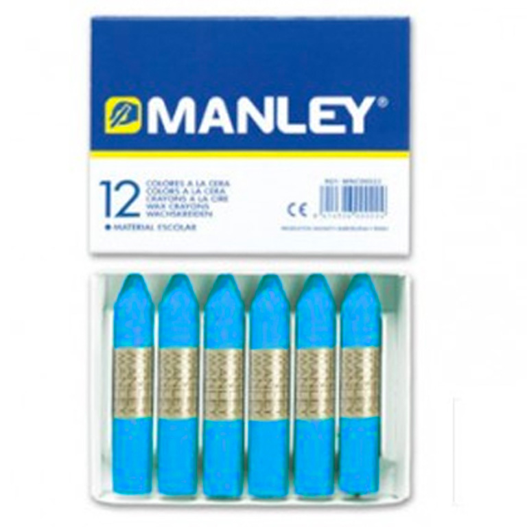 CERAS BLANDAS MANLEY AZUL CYAN 12 UNIDADES UNICOLOR