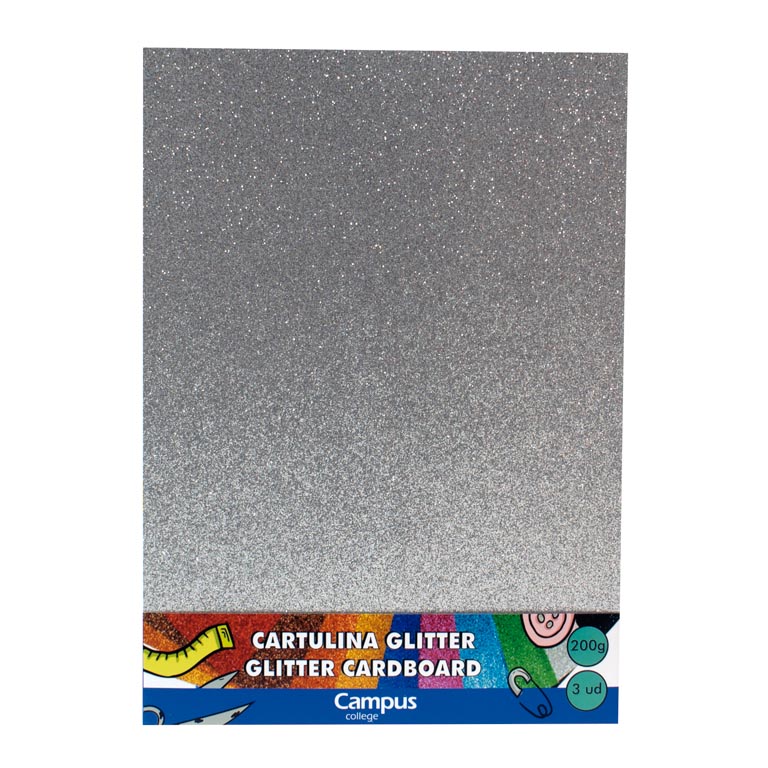 CARTULINA CAMPUS COLLEGE 200 GRAMOS A4 210X297 MM GLITTER PURPURINA COLOR PLATA