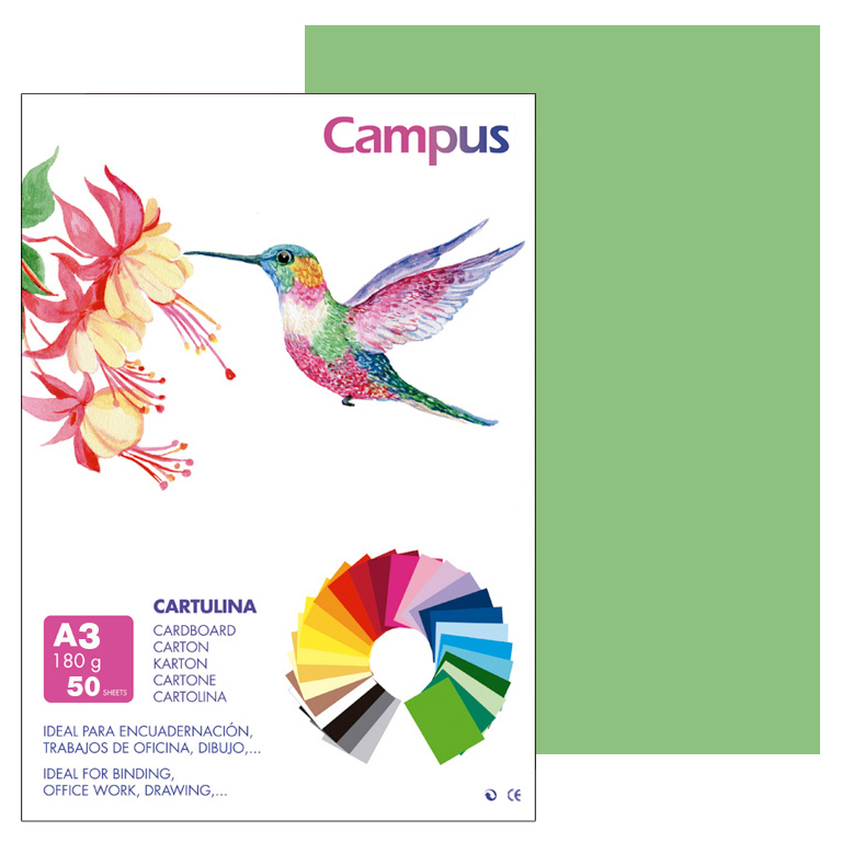 CARTULINA CAMPUS A3 297X420 MM 180 GRAMOS COLOR VERDE MANZANA