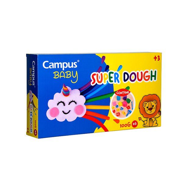 PASTA MODELAR CAMPUS BABY SUPER DOUGH 100 G 6 BOTES CON HERRAMIENTAS 